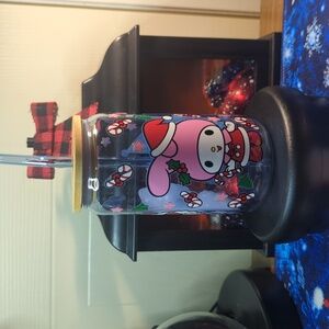 Hello Kitty &Friends glass tumbler with bamboo lid, glass straw & cleaning brush